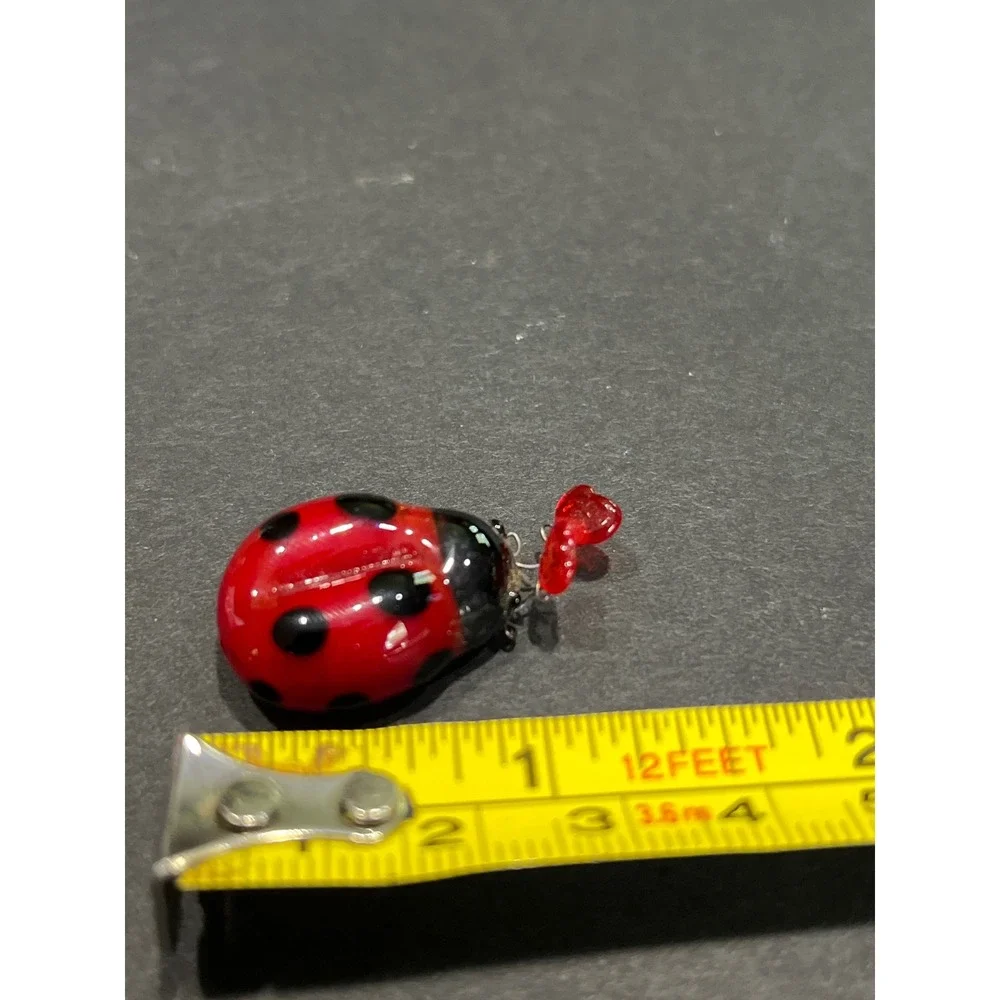 Vntg Miniature Glass Ladybug with Heart Antennae and Ceramic Blue Mushroom Set